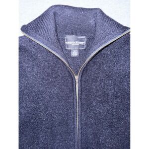 Bowen & Wright Mens Navy Blue 100% Wool Full Zip Sweater Size Medium Preppy Warm